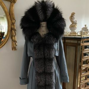 Winter Blue Coat Genuine Silver Fox Fur